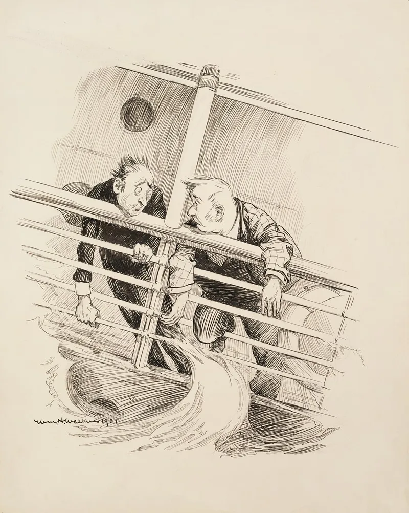 Two Ill Men Lean On The Railing Of A Ship