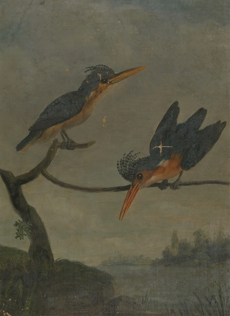 Two Kingfishers Beside A Lake 2
