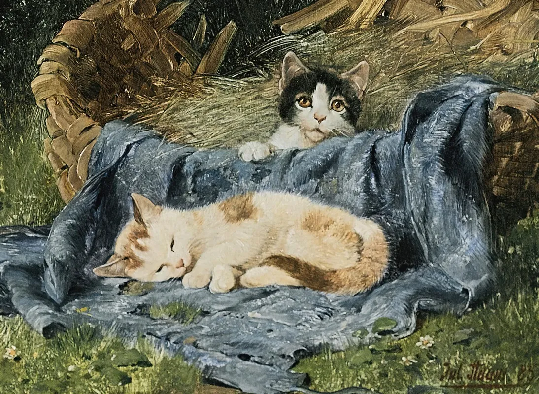 Two Kittens 5 Wall Art by Julius Adam the younger - High-Resolution Digital Print