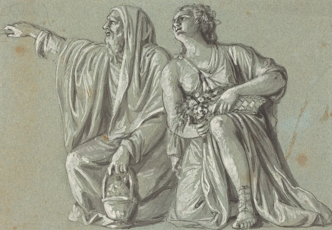 Two Kneeling Figures With Offerings Wall Art by Roman 18th Century - High-Resolution Digital Print