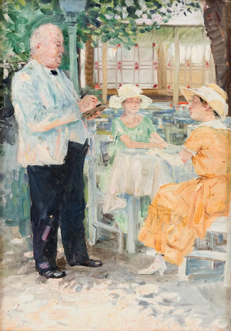 Two Ladies With A Waiter In The Pratergasthaus