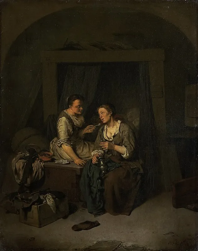 Two Maids Drinking And Smoking Wall Art by Cornelis Pietersz. Bega - High-Resolution Digital Print