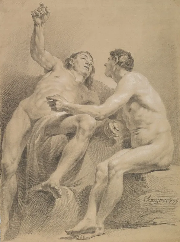 Two Male Nudes One Seated And One Semi Reclining