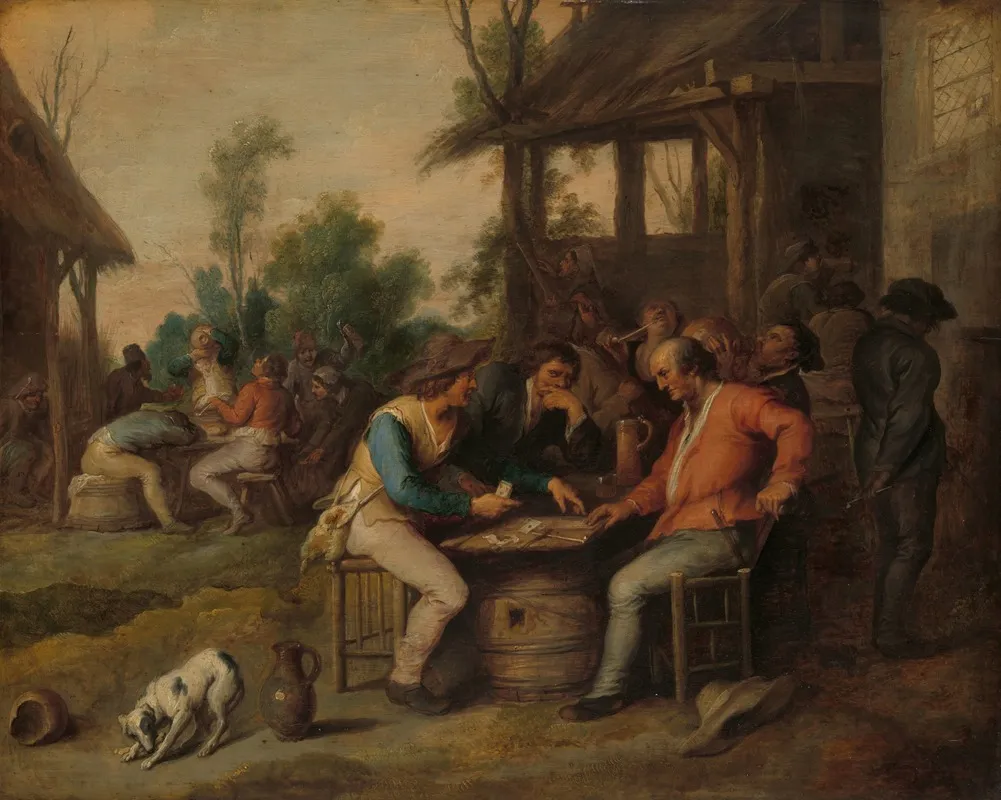 Two Men Arguing Over Cards Outside A Country Inn Wall Art by Vincent Malò II - High-Resolution Digital Print