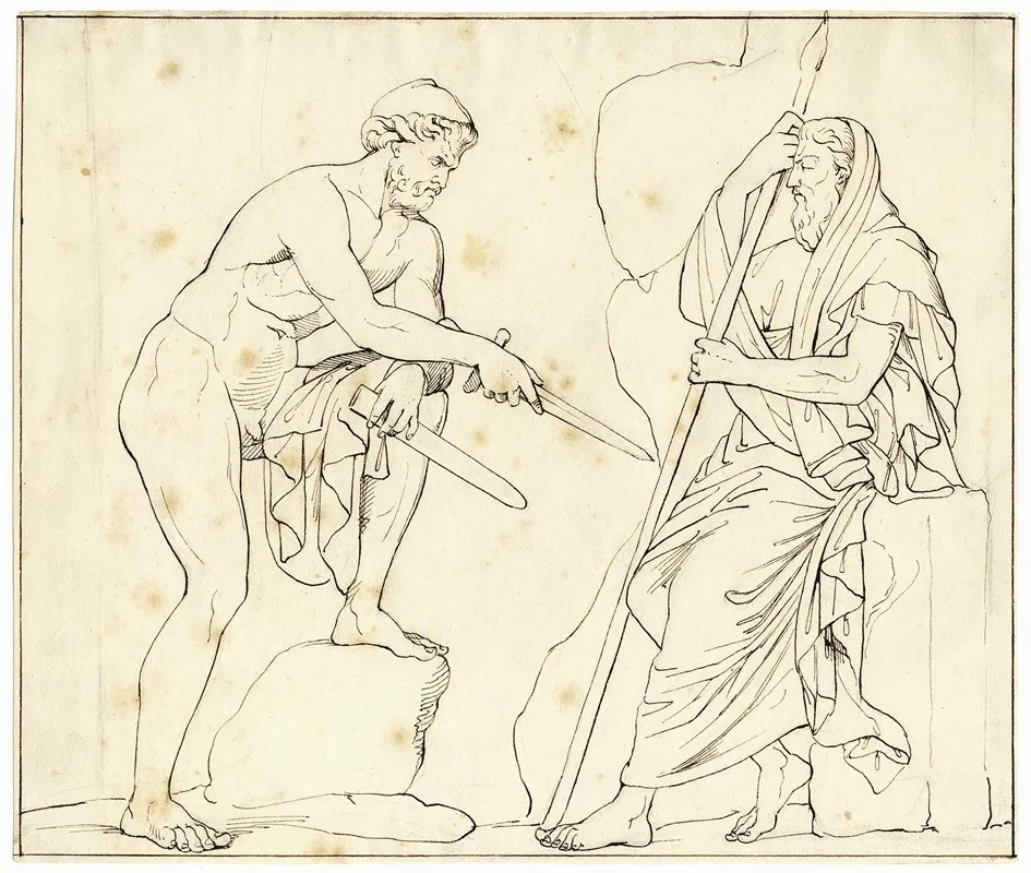 Two Men Facing Each Other Possibly Polygnotus And Nicias