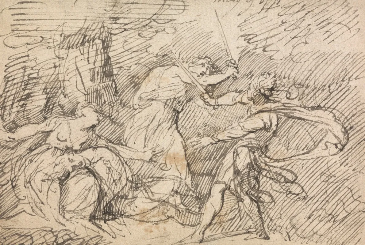 Two Men Fighting Before A Woman