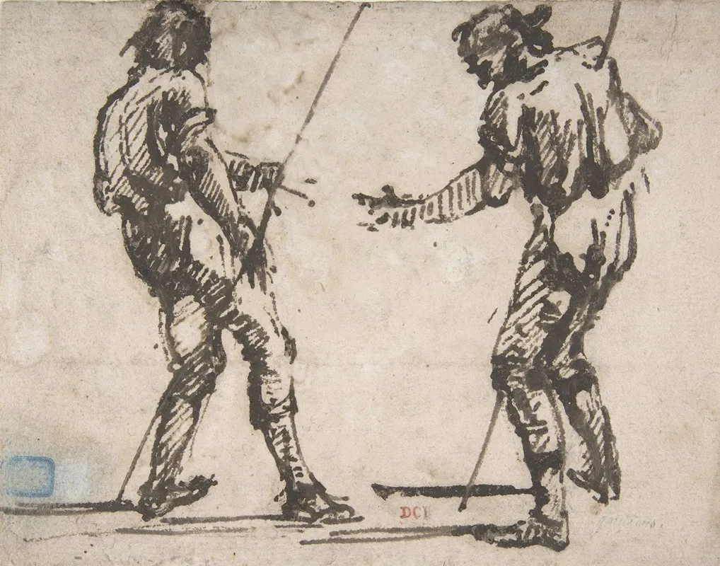 Two Men Holding Long Staffs