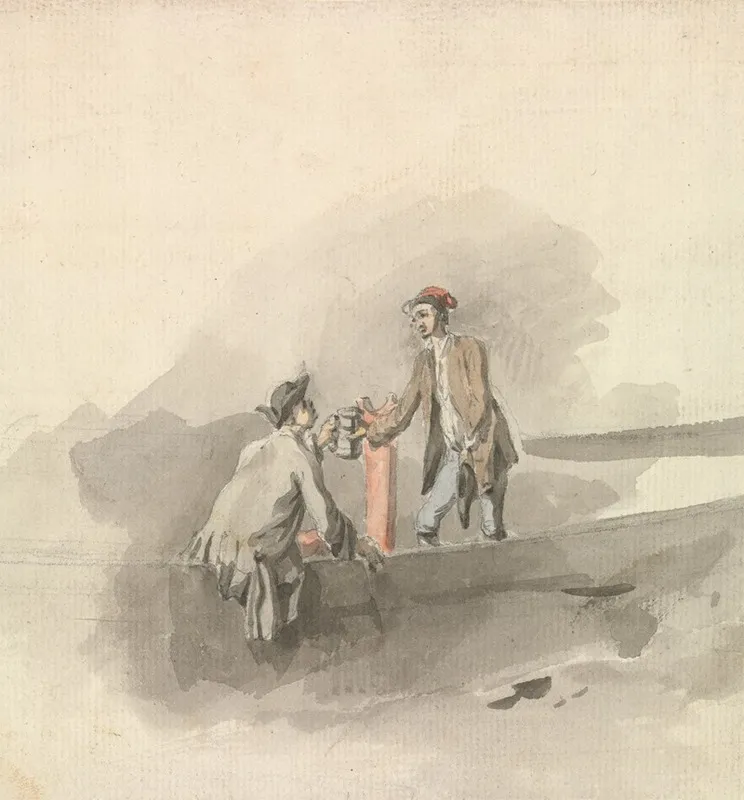Two Men In A Boat Clinking Tankards