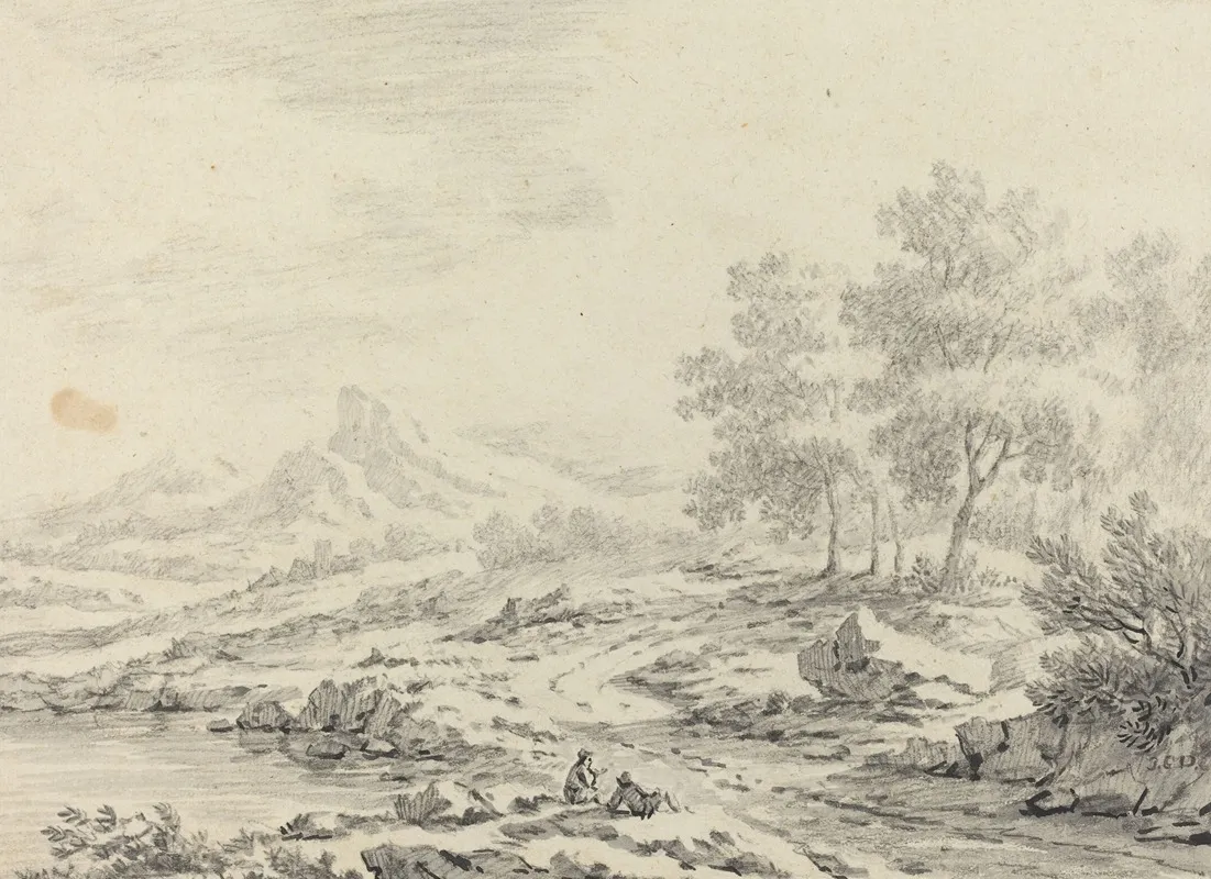 Two Men Resting Near A Lake Wall Art by Johann Christoph Dietzsch - High-Resolution Digital Print