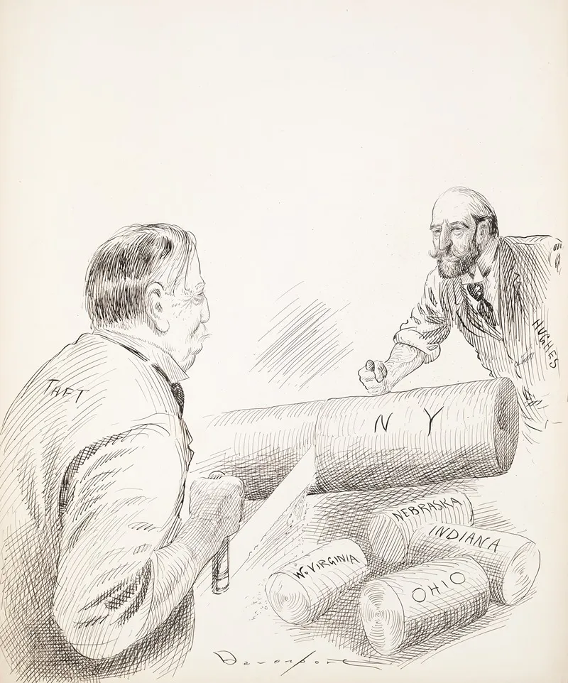Two Men Taft And Hughes Saw Chunks Off Of A Log