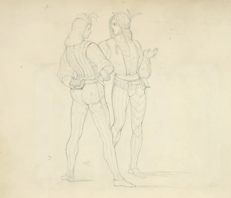 Two Men Wearing Tights Doublets Belts With Purses And Hats Lucan Signorelli De Cartona 1439