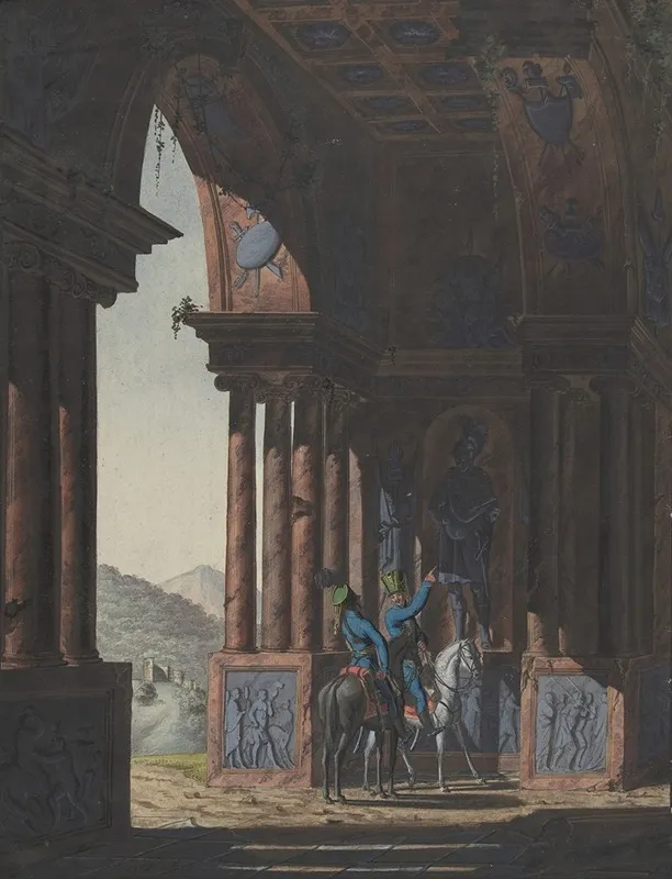 Two Mounted Soldiers In Classical Ruins For A Poem By Cremes Wall Art by Franz von Hauslab the Younger - High-Resolution Digital Print