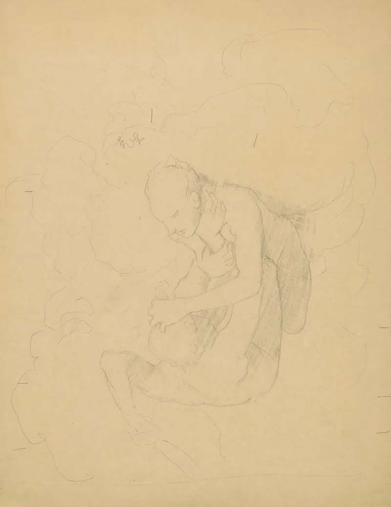Two Naked Men Fighting In The Clouds