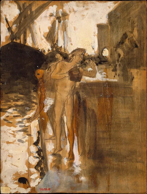 Two Nude Bathers Standing On A Wharf Wall Art by John Singer Sargent - High-Resolution Digital Print