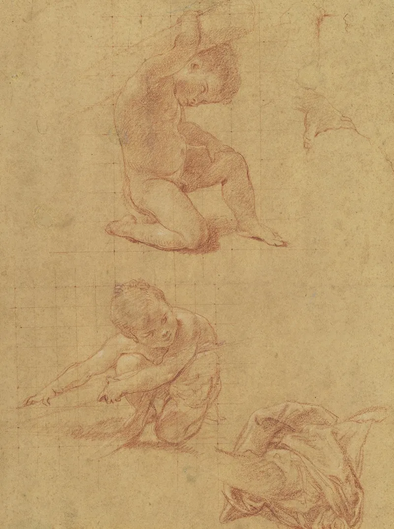 Two Nude Children Lifting A Cudgel