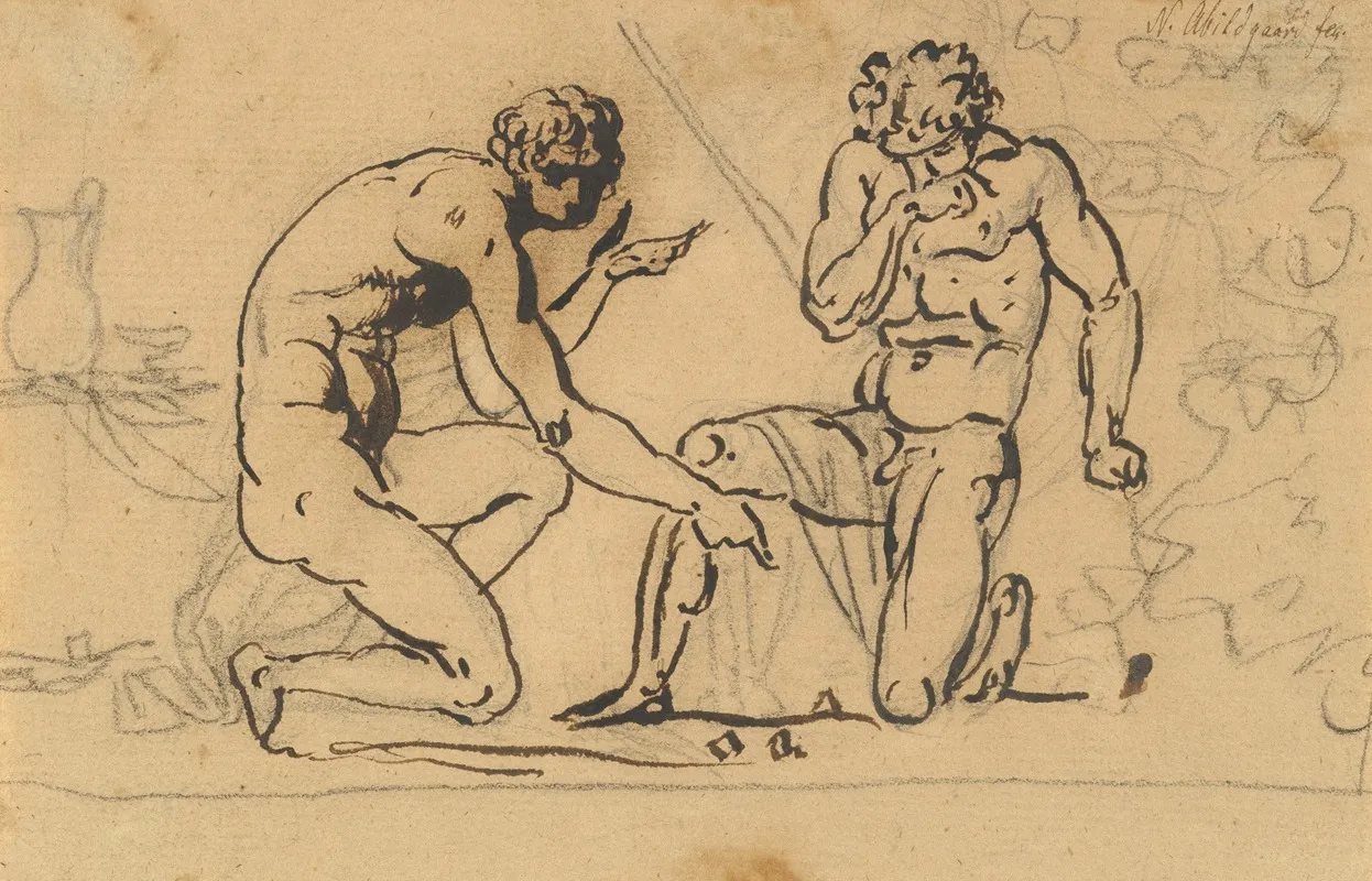 Two Nude Men Playing With Dice