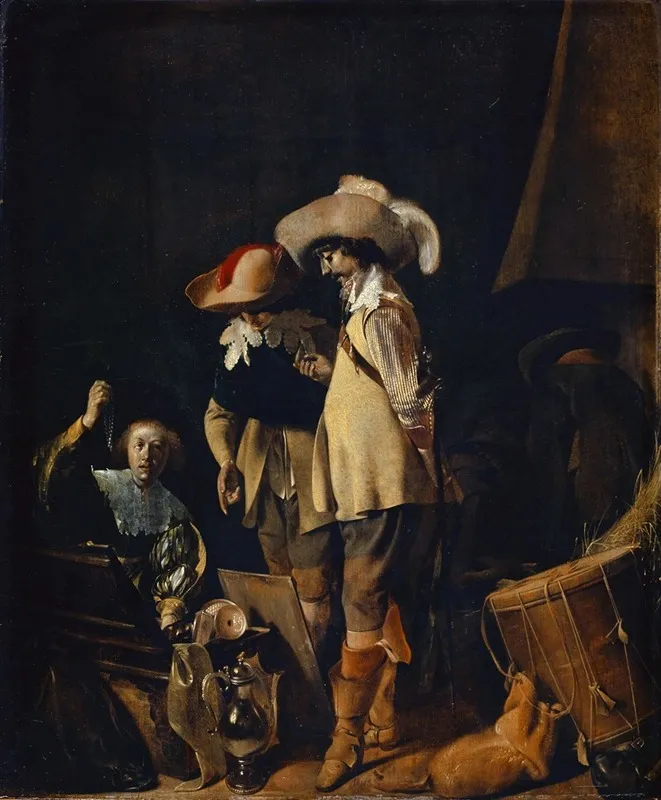 Two Officers Are Being Shown Jewellery And Precious Objects Wall Art by Willem Cornelisz Duyster - High-Resolution Digital Print