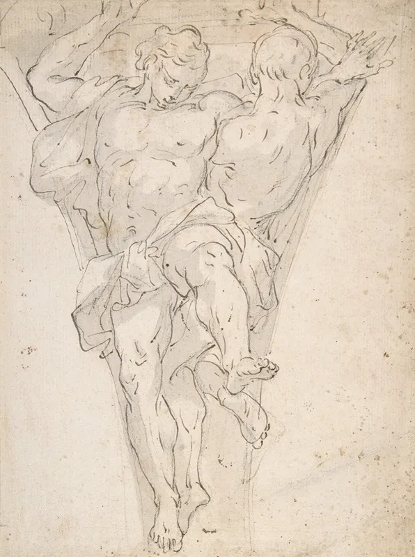Two Partially Draped Male Figures In A Pendentive 2 Wall Art by Giovanni Battista Carlone - High-Resolution Digital Print