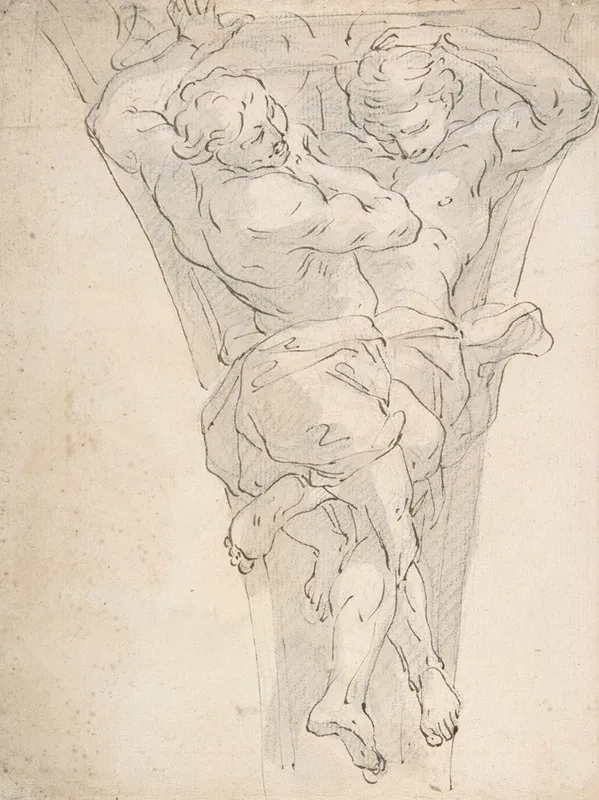 Two Partially Draped Male Figures In A Pendentive Wall Art by Giovanni Battista Carlone - High-Resolution Digital Print