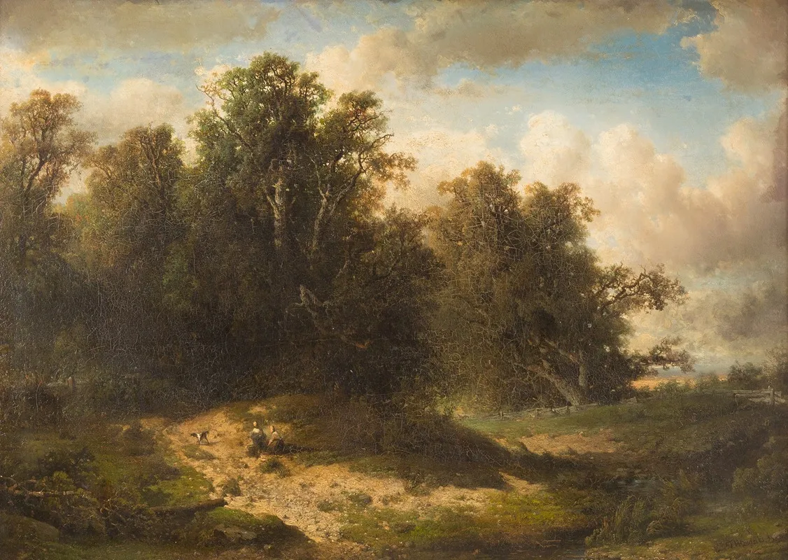 Two Peasants Resting In Vast Landscape Wall Art by Frederik Hendrik Hendriks - High-Resolution Digital Print