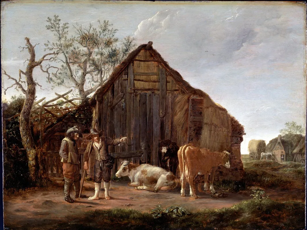Two Peasants With Cows Wall Art by Govert Dircksz Camphuysen - High-Resolution Digital Print