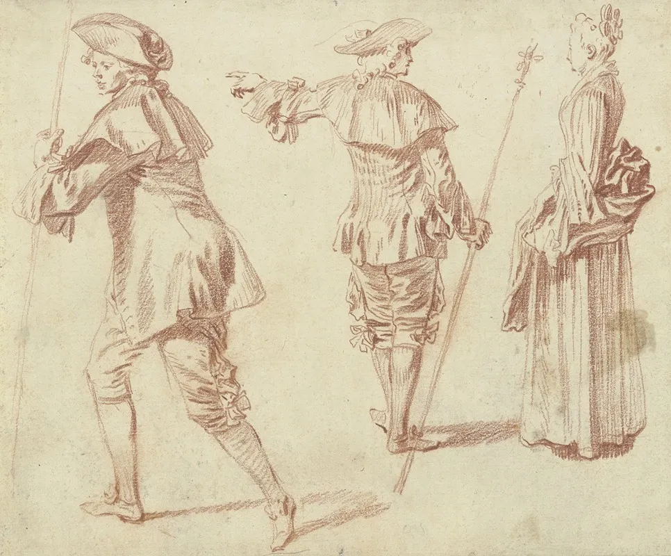 Two Pilgrims And A Standing Woman In Profile