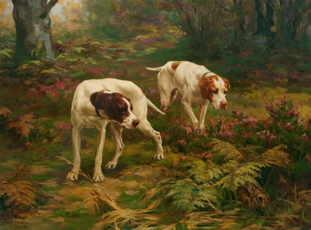 Two Pointers And A Hare Wall Art by Percival Leonard Rosseau - High-Resolution Digital Print