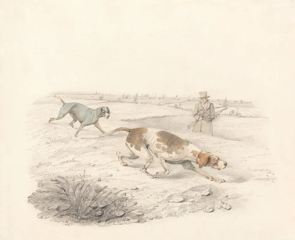 Two Pointers Facing Right With A Sportsman