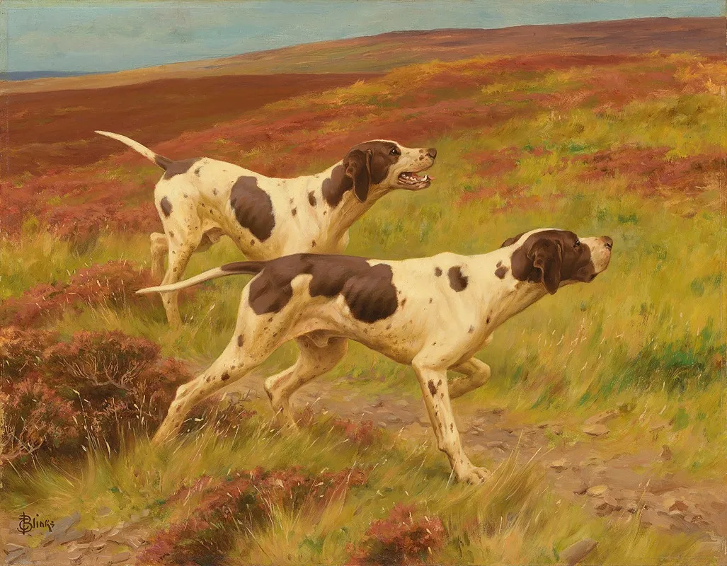Two Pointers In The Heather Wall Art by Thomas Blinks - High-Resolution Digital Print