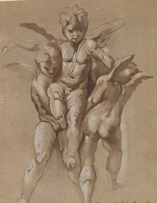Two Putti Carrying A Third Putti Wall Art by Giovanni Pietro Possenti - High-Resolution Digital Print