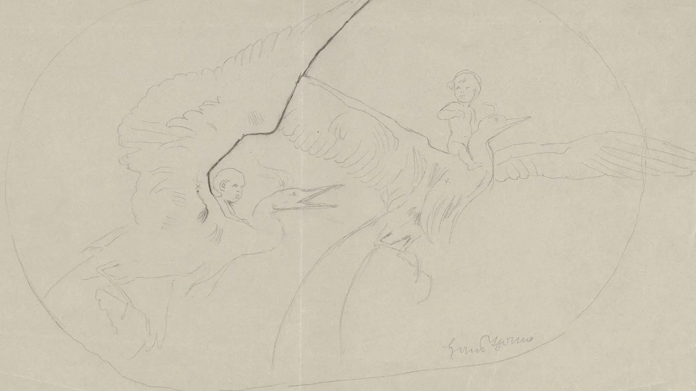 Two Putti On The Backs Of Birds Wall Art by Hans Thoma - High-Resolution Digital Print