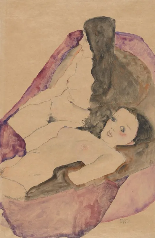 Two Reclining Nudes Wall Art by Egon Schiele - High-Resolution Digital Print