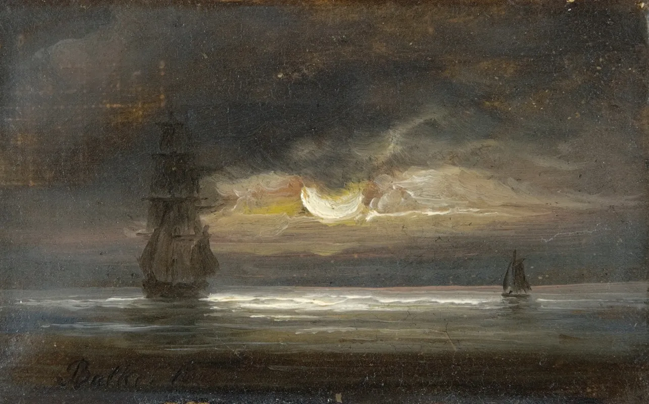 Two Sailing Boats By Moonlight