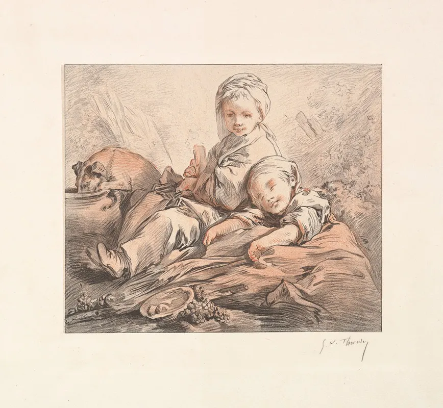 Two Seated Children 2 Wall Art by Georges William Thornley - High-Resolution Digital Print