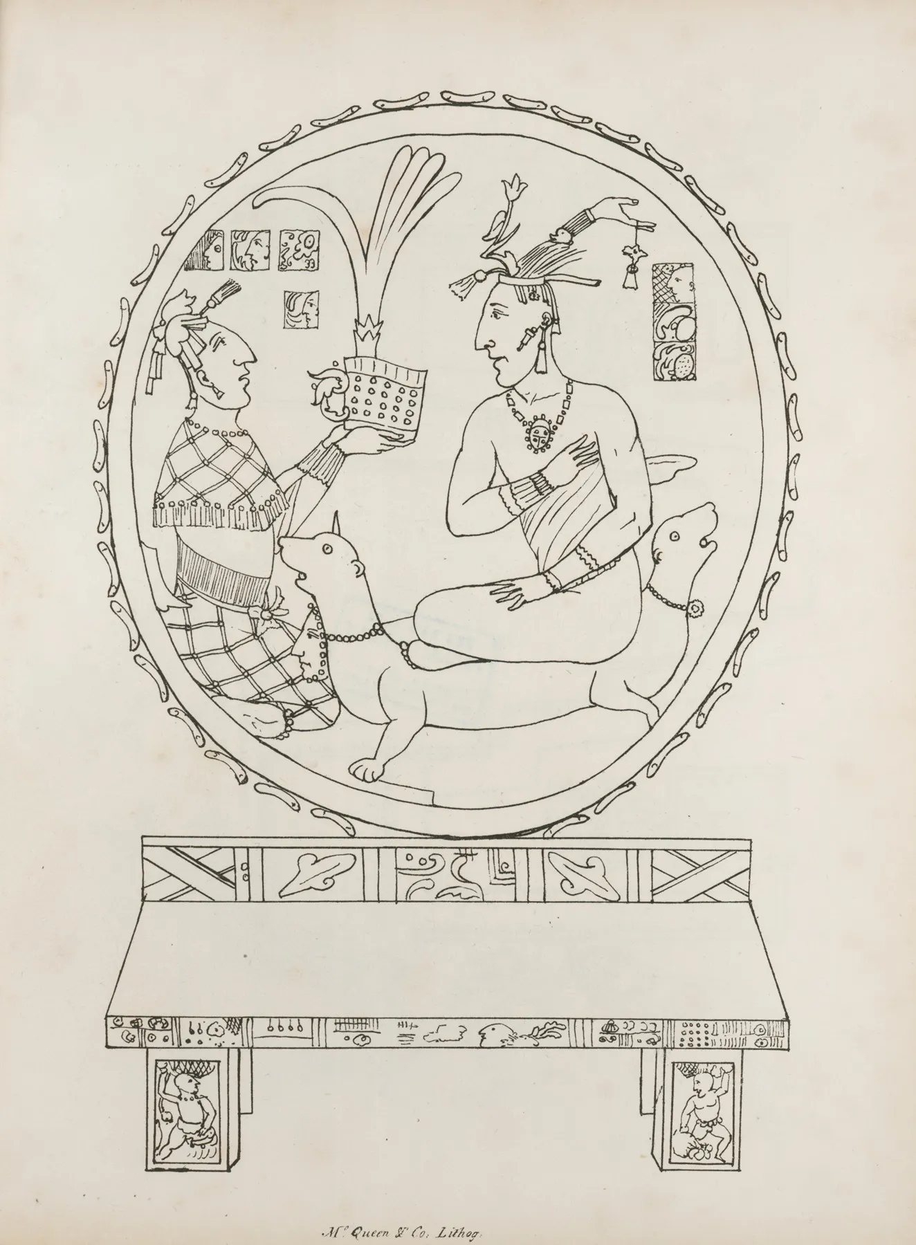 Two Seated Figures And Two Headed Dog Within A Circle Wall Art by Antonio del Río - High-Resolution Digital Print