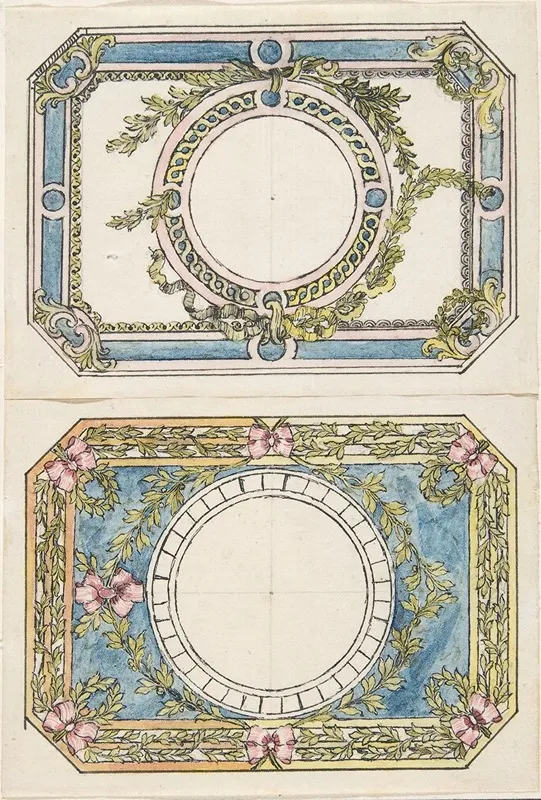 Two Separate Designs For The Top And Bottom Of A Rectangular Gold Enameled Box With Canted Corners Wall Art by Pierre Moreau - High-Resolution Digital Print