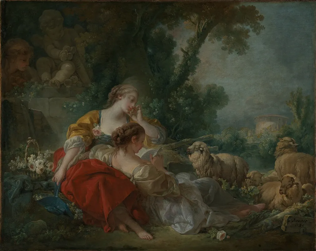Two Shepherdess Wall Art by François Boucher - High-Resolution Digital Print
