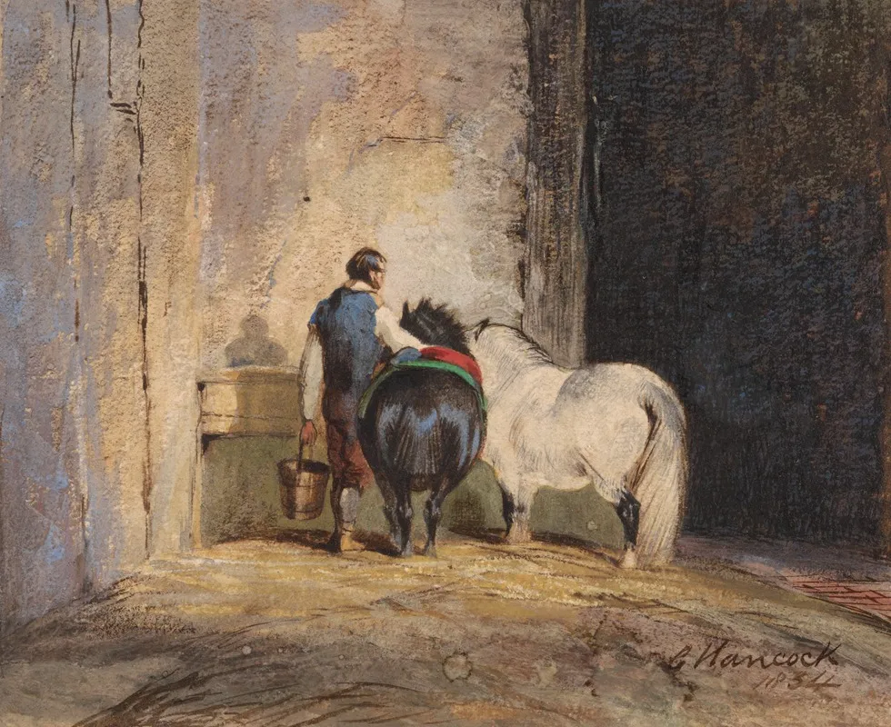 Two Shetland Ponies With A Groom Wall Art by Charles Hancock - High-Resolution Digital Print