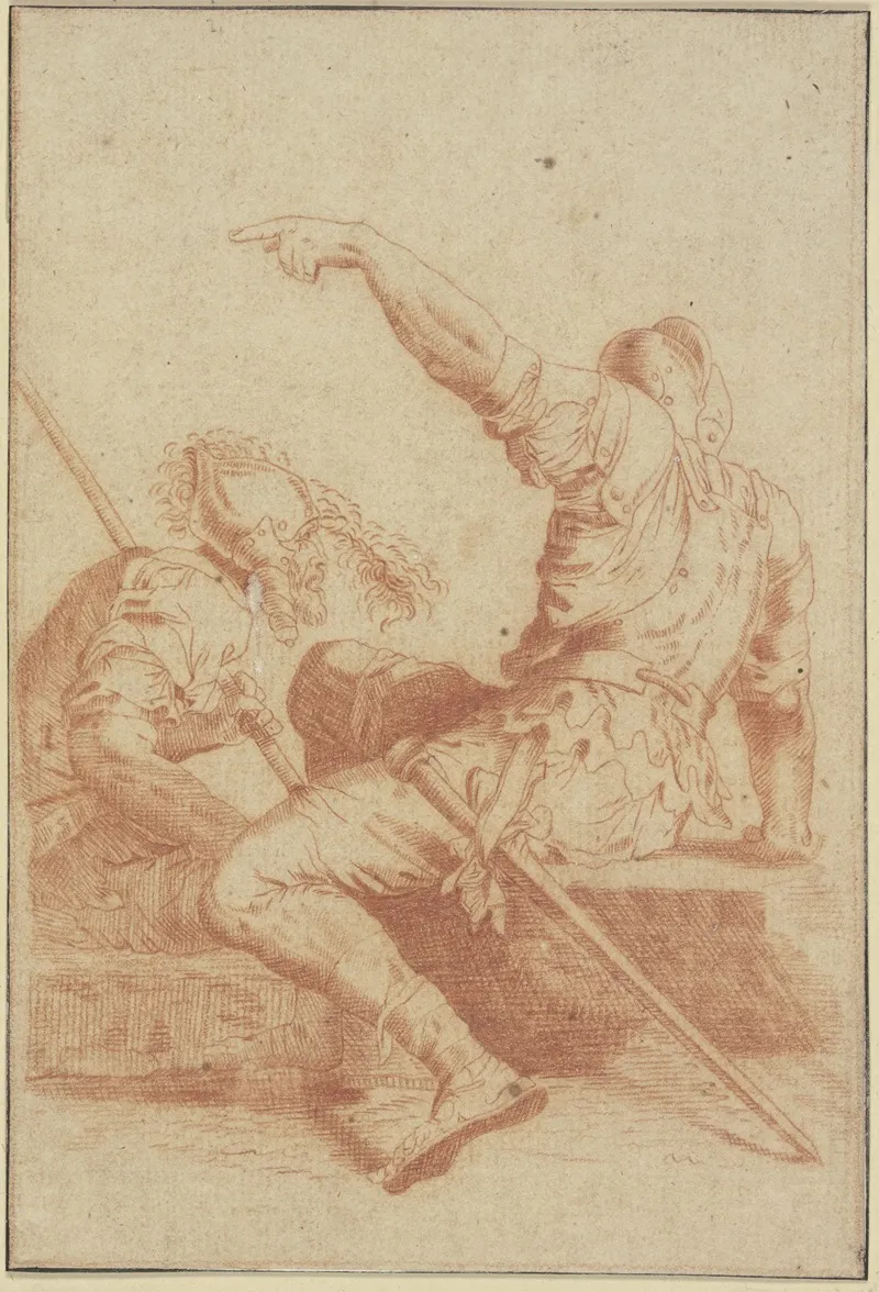 Two Sitting Soldiers Wall Art by Salvator Rosa - High-Resolution Digital Print