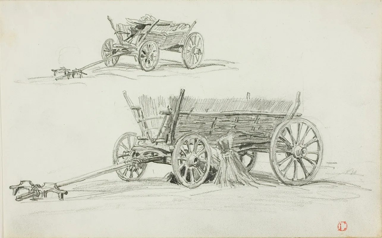 Two Sketches Of An Ox Cart Wall Art by Charles François Daubigny - Canvas Print