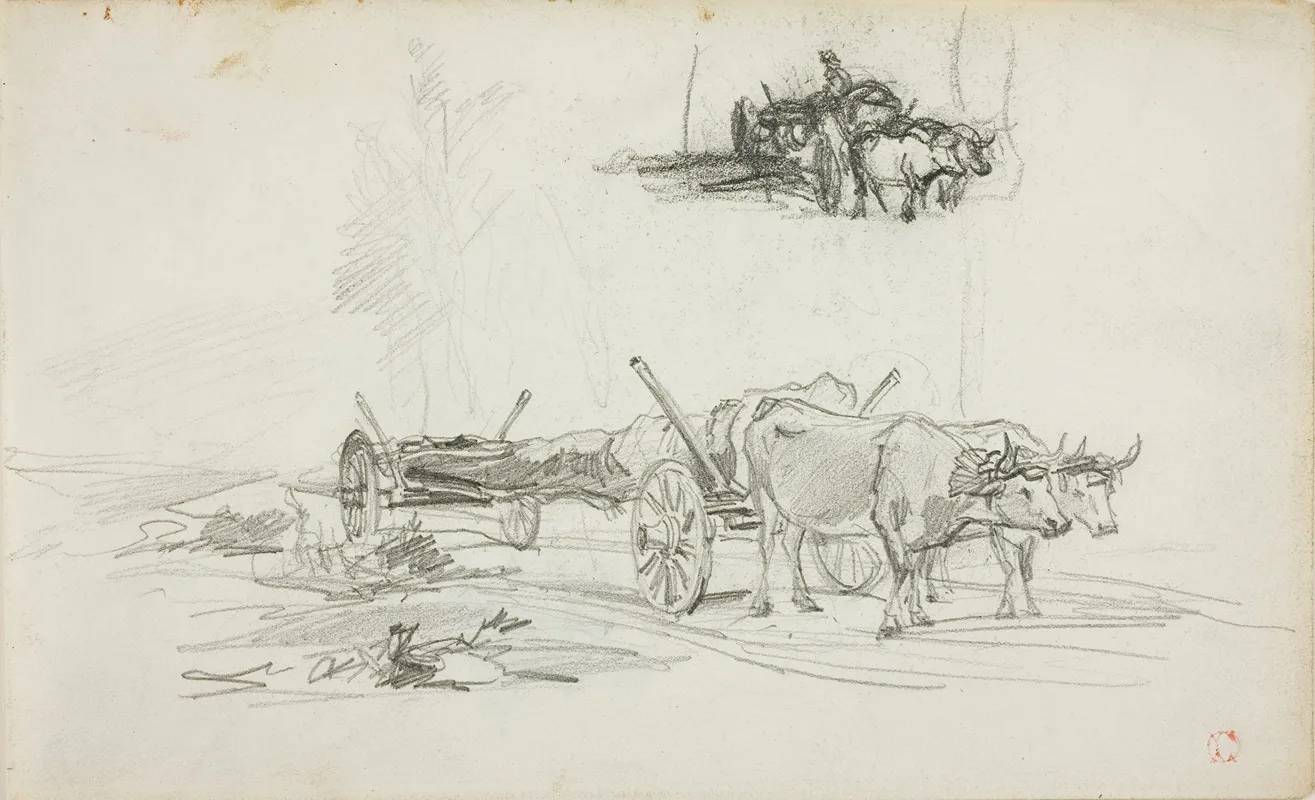 Two Sketches Of Oxen Hauling A Log Wall Art by Charles François Daubigny - Canvas Print