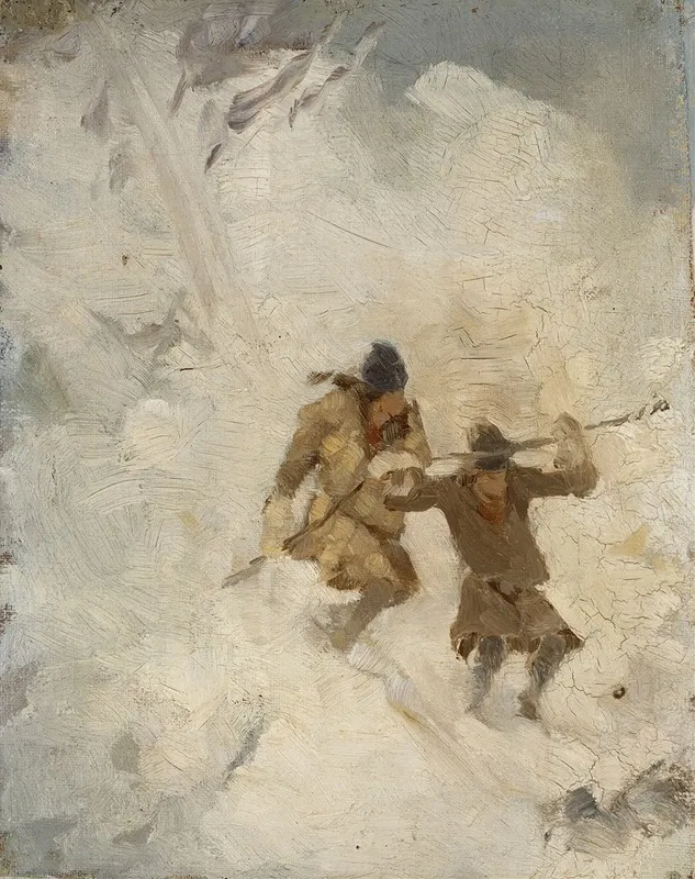 Two Skiing Sami Study Wall Art by Anna Nordlander - High-Resolution Digital Print