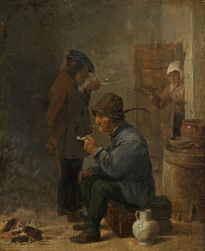 Two Smoking Peasants At The Coal Fire