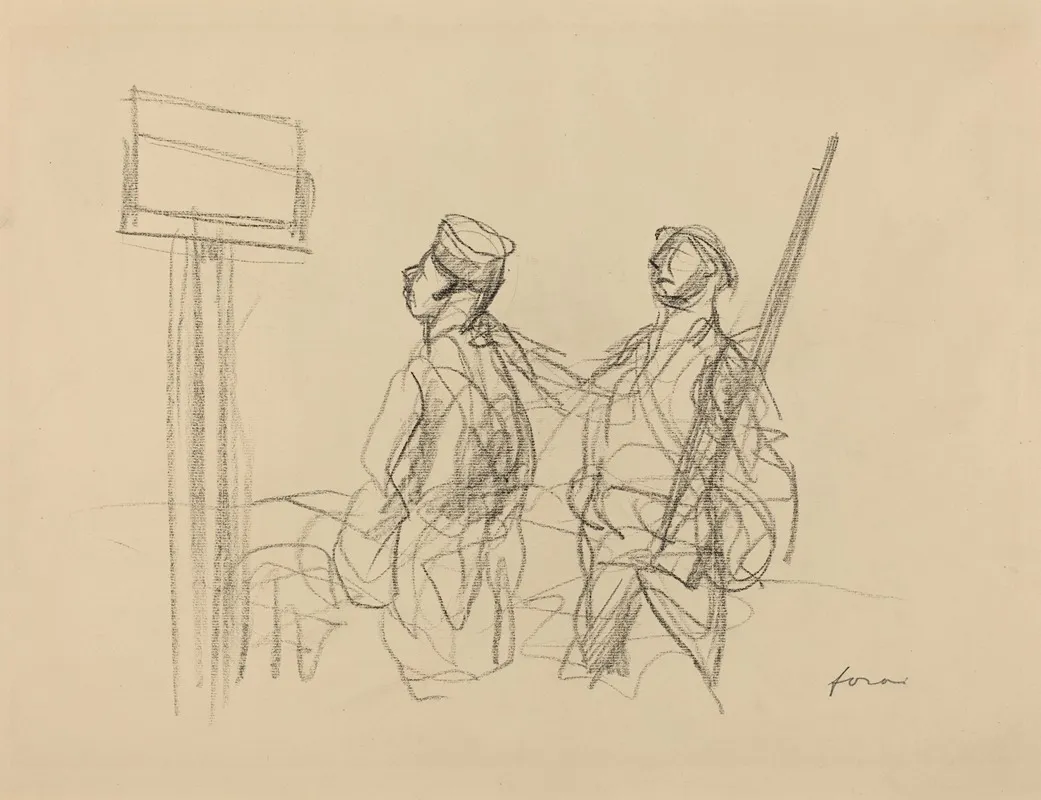 Two Soldiers Looking At A Placard