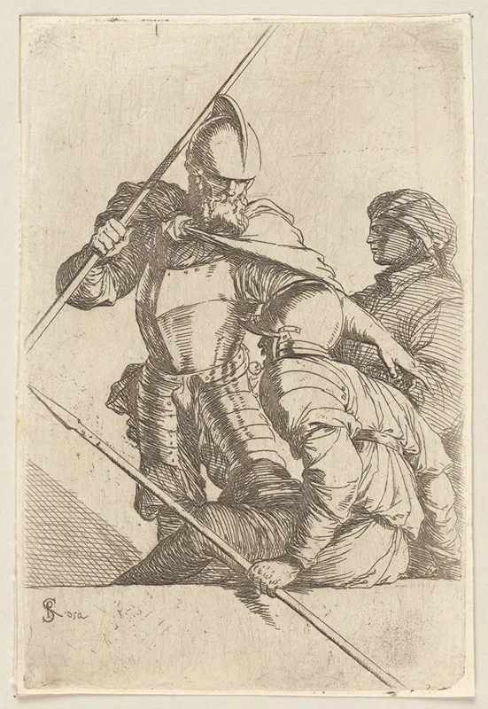 Two Soldiers One In Helmet And Bearded Wall Art by Salvator Rosa - High-Resolution Digital Print