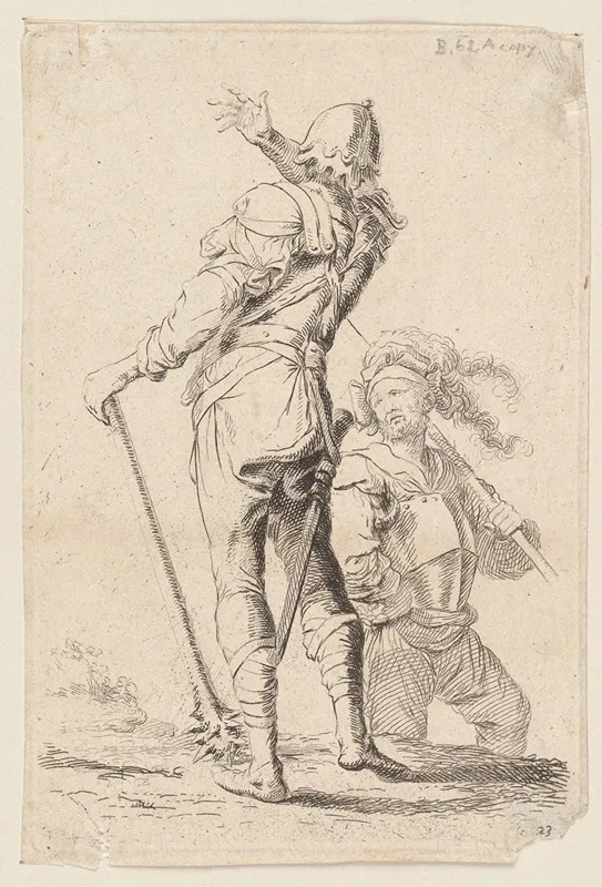 Two Soldiers One Seen From Behind Holding A Club Wall Art by Salvator Rosa - High-Resolution Digital Print