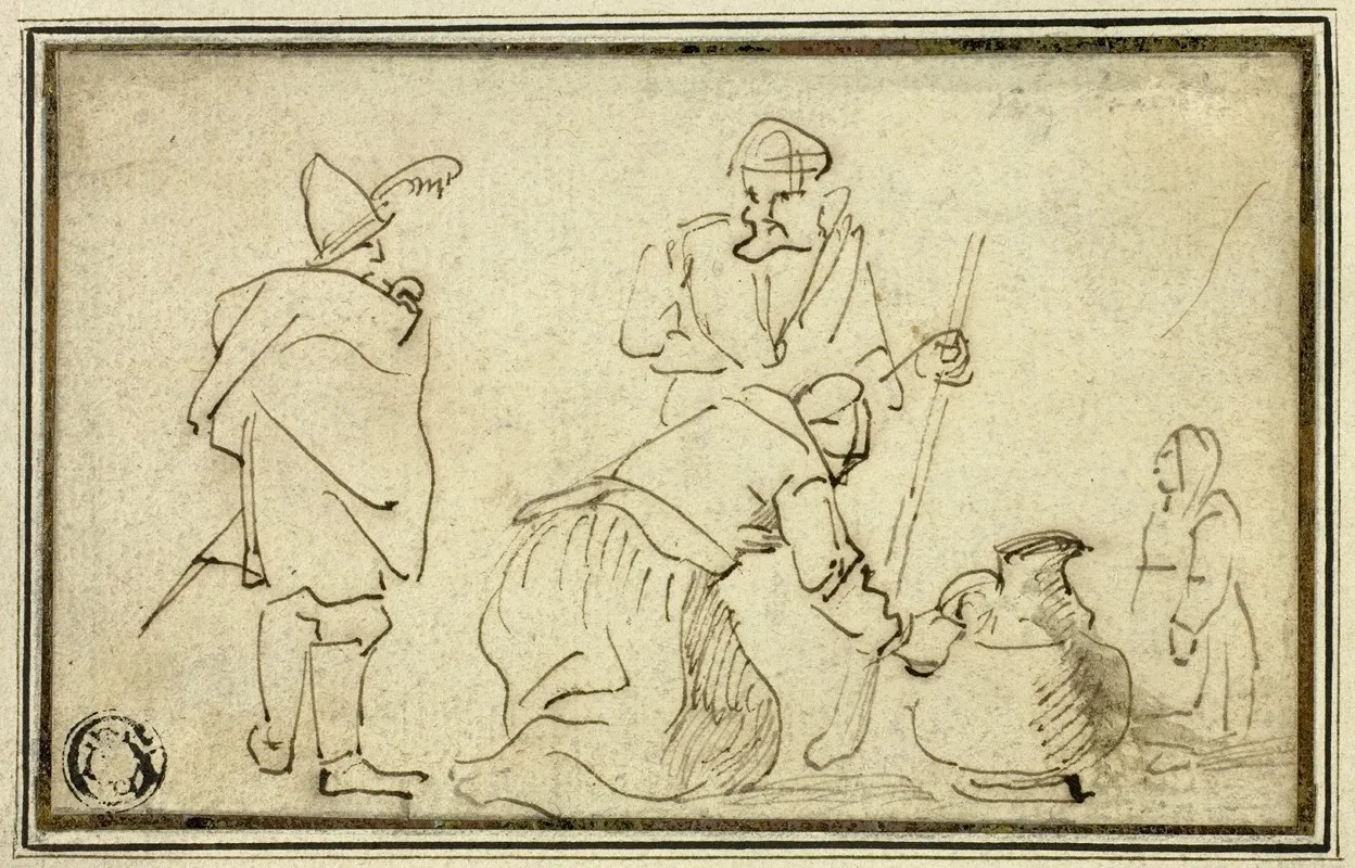 Two Soldiers Woman With Jug And Child Wall Art by Adriaen Brouwer - High-Resolution Digital Print
