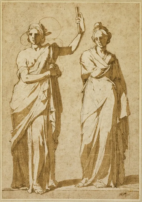 Two Standing Female Figures Studies After Classical Statuary Wall Art by Andrea Boscoli - High-Resolution Digital Print