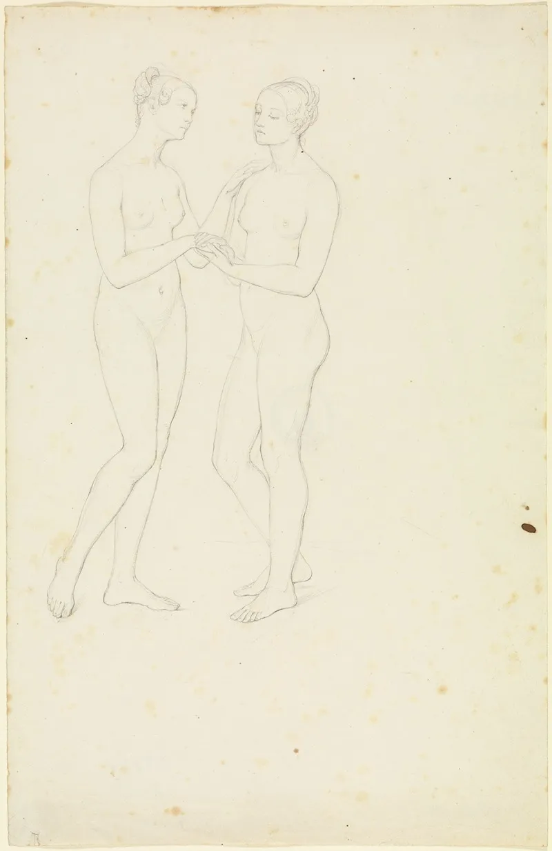 Two Standing Female Nudes Wall Art by Marie Ellenrieder - High-Resolution Digital Print