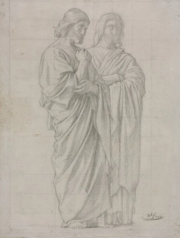 Two Standing Figures Study For The Left Section Of The Mission Of The Apostles